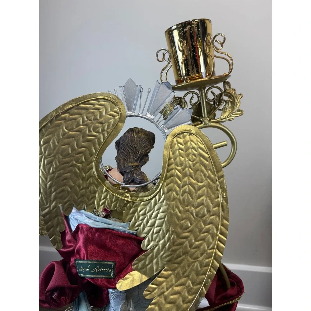 Mark Roberts Angel Candle Holders 2 Large 26in Gold Burgundy Jeweled 2023 Collec